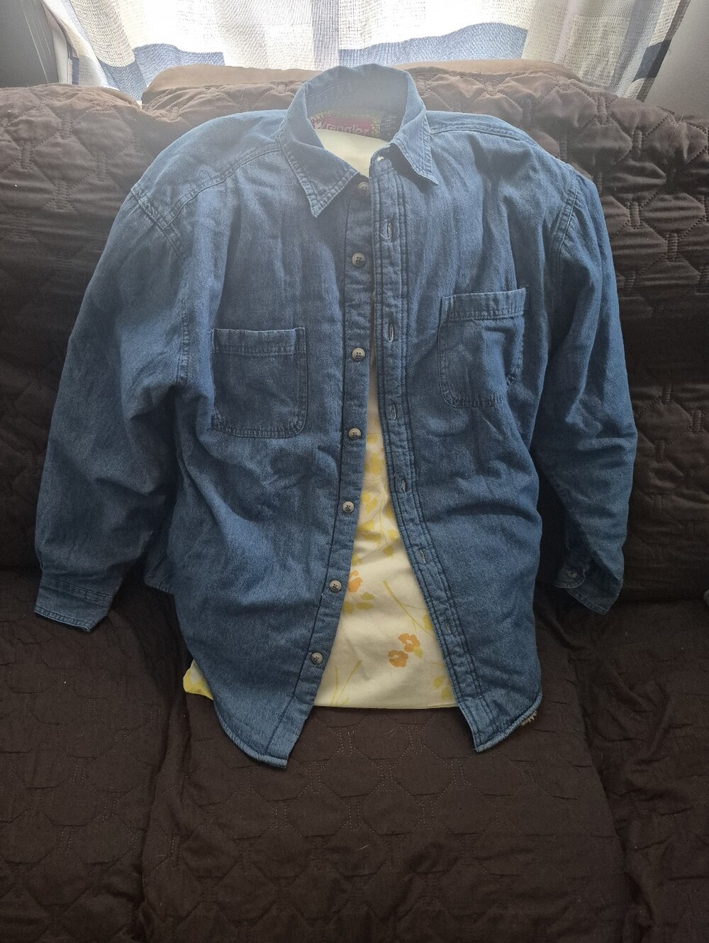 Wrangler Men's (M) Denim Jean Shirt Jacket Sherpa Lined Shacket Button Up denim